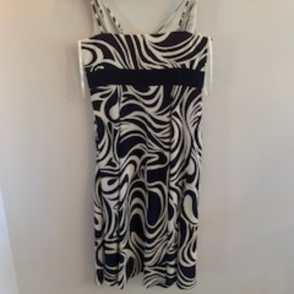 Ann Taylor Silk Navy Blue & White Swirl Print Dress with Accent Straps Size 4 - Picture 6 of 6